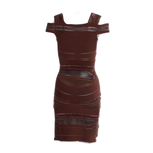 Hervé Leger Leather Trimmed Embellished Dress 👗 XXS ❤️ - Picture 5 of 6